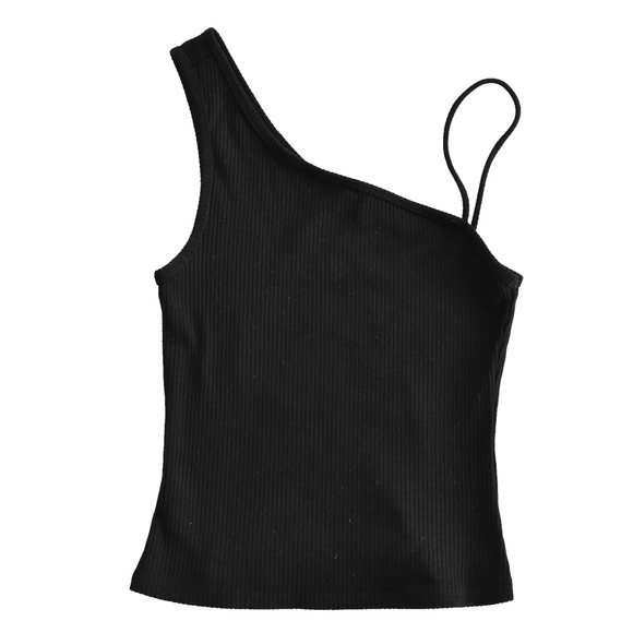 A6 Auth REFORMATION Black Ribbed Knit One Shoulder Sleeveless Tank Top Size S - Picture 5 of 7